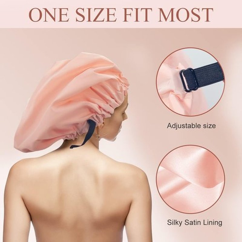 Aquior Shower Cap,Extra Adjustable Shower Caps for Women Double-Layer Waterproof Reusable Hair Cap, Large Hair Cap for All Hair,for Girls Spa Bath,Soft Large for Women Long Hair(Champagne)