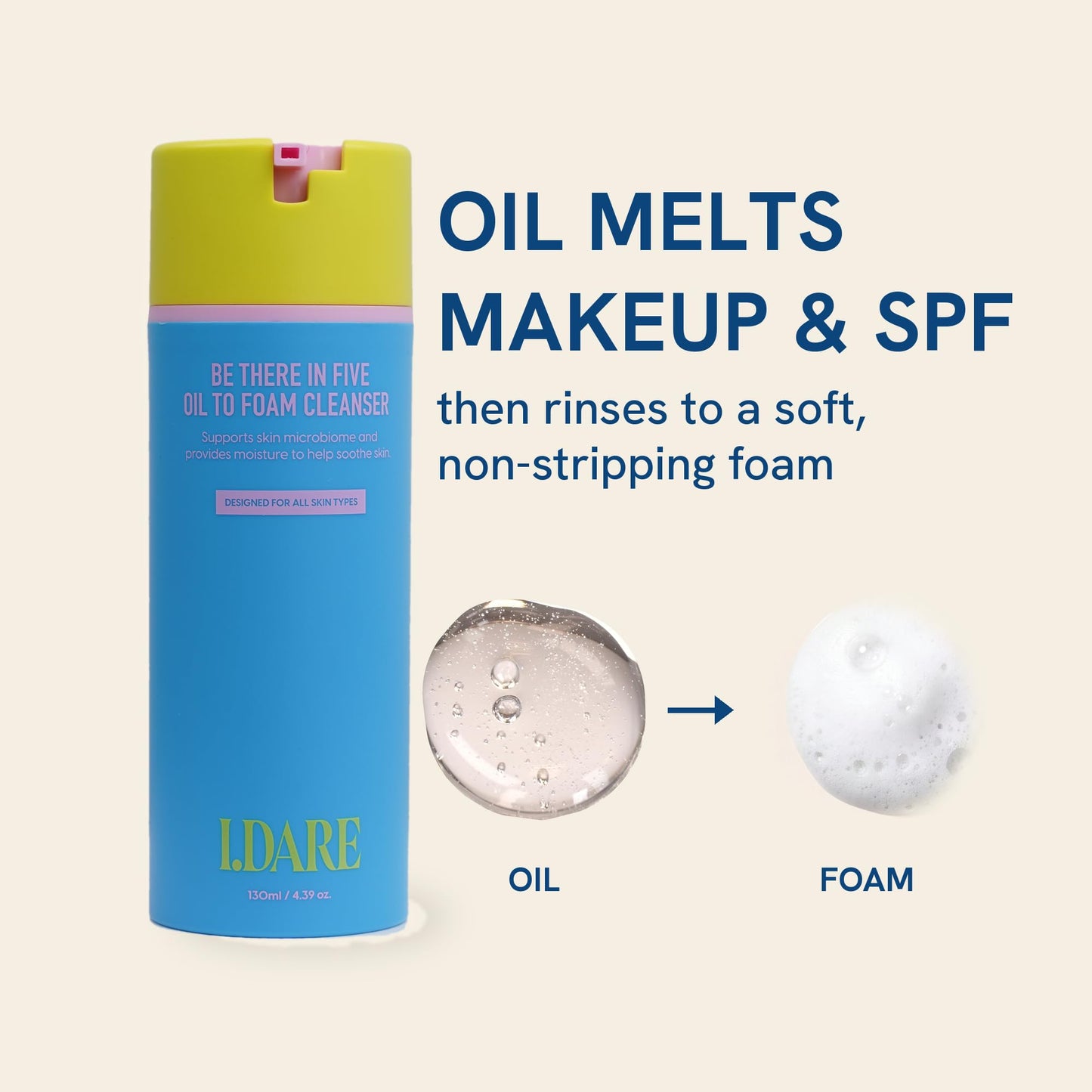 I.DARE Be There In Five Oil to Foam Face Wash & Makeup Remover 4.4oz