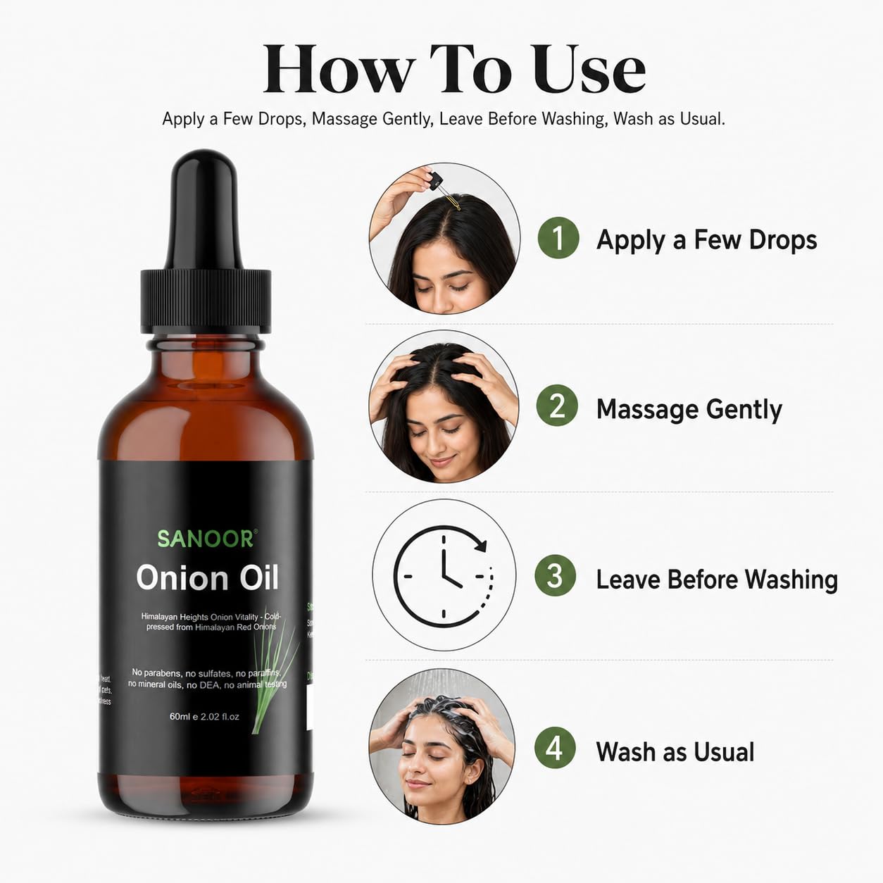 SANOOR Himalayan Red Onion Hair Oil | Lightweight Conditioning Oil for Hair & Scalp | Helps Smooth Frizz, Add Shine & Nourish Dry-Looking Hair | 60 ml