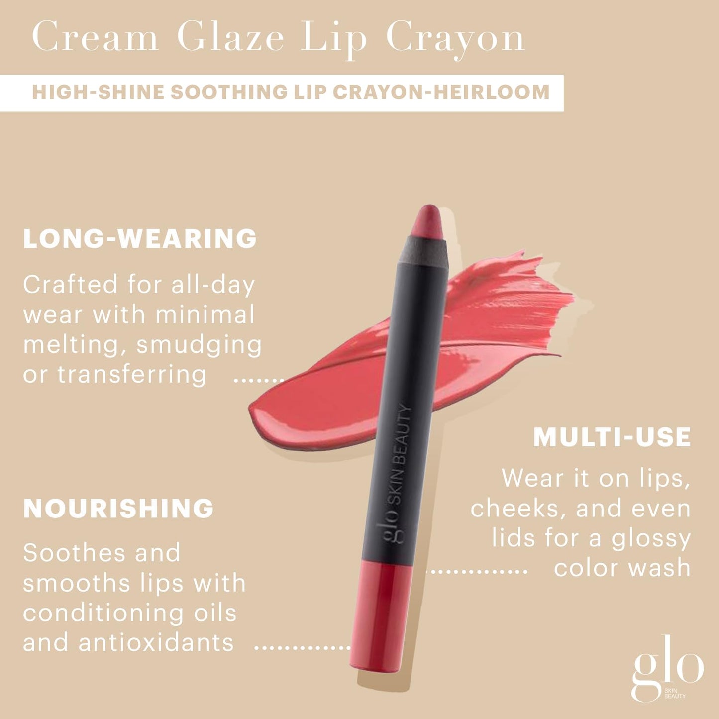 High Shine Glo Skin Beauty Cream Glaze Lip Crayon - Intense Color & Long-Lasting (Chiffon)