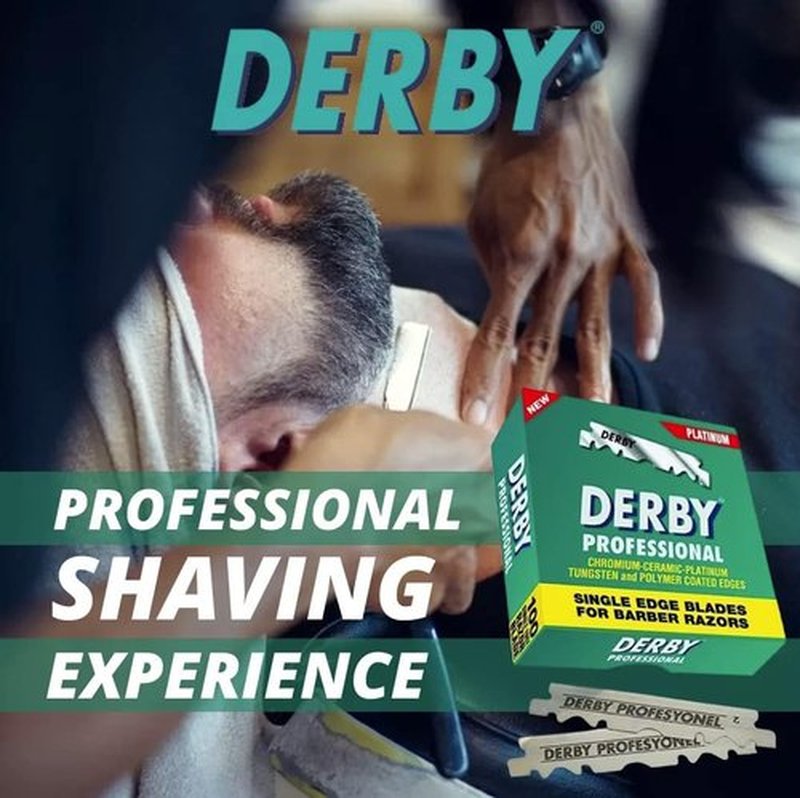 The Shave Factory Straight Edge Razor Kit (Black/Barber No1 Cologne 50ml / 100 Derby Professional Single Edge Razor Blades)