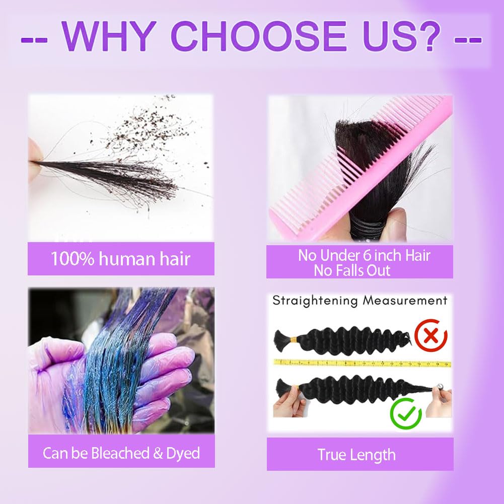 ZFY Human Braiding Hair 100g 20 Inch Deep Wave Bulk Human Hair for Braiding Boho Braids 100% Unprocessed Brazilian Virgin Human Hair Extensions No Weft 2 Bundle/Pack Dark Brown