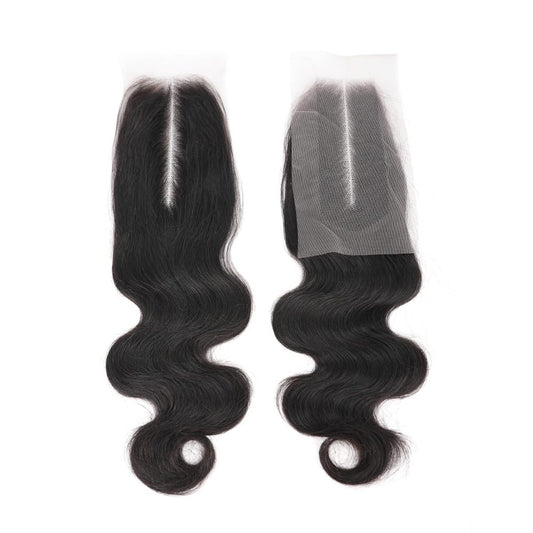 Human Hair Body Wave Lace 2x6 Kim K Closure Brazilian Remy Hair Middle Part Transparent Swiss Lace Wavy Closure with Baby Hair Natural Black Color (10 inch, 2x6 Closure)