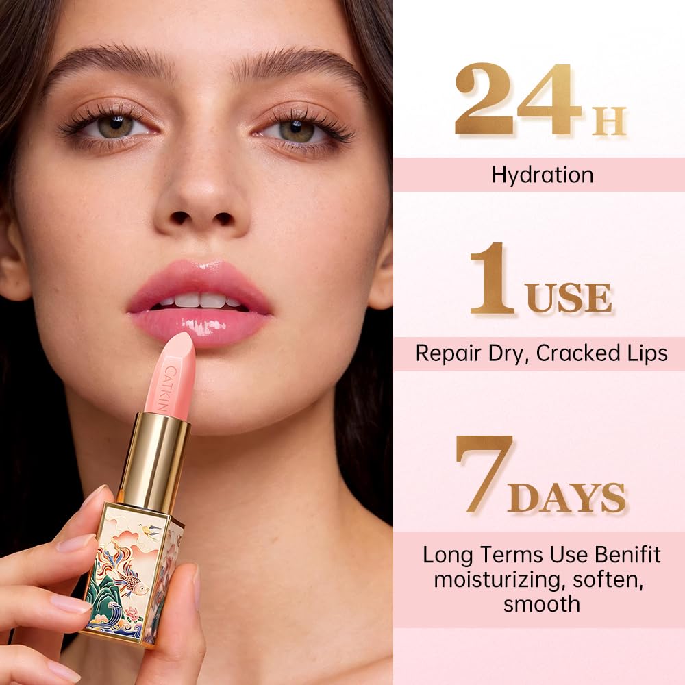 CATKIN Lip Balm Tinted Color Changing Lipstick Ultra Hydrating Lip Deep Moistrurize Lip Care with Vitamin E Nourishing For Cracked & Dry Lips 0.12 oz Pink