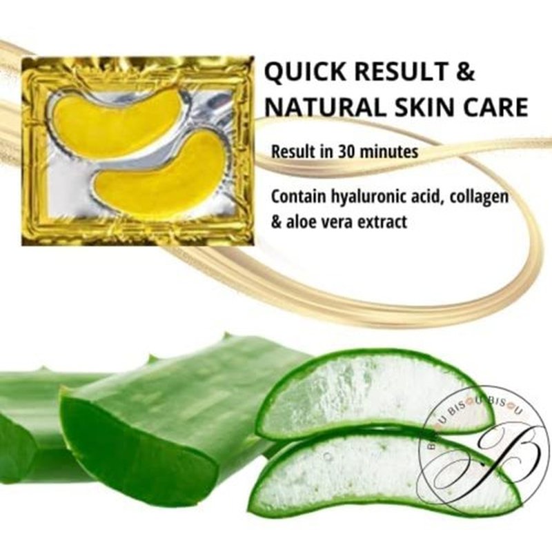 Bisou Bisou Bisou 32 Pairs 24K Gold Under Eye Patches with 4 pieces of Lip Mask, Anti-Aging Eye Mask, Under Eye Mask Dark Circles and Puffiness, Wrinkles Patches with Hydrogel, Collagen Eye Pad