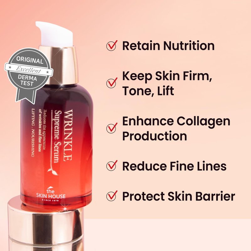 SKIN HOUSE Wrinkle Supreme Serum - Korean Red Ginseng & Mushrooms | Firming & Lifting | 0.67 fl. oz. Trial Size