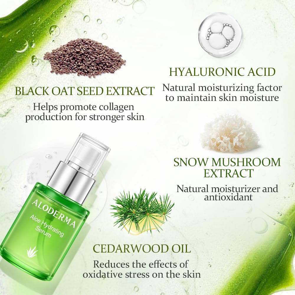 Aloderma Hydrating Face Serum with Organic Aloe + Hyaluronic Acid, 1.7 oz