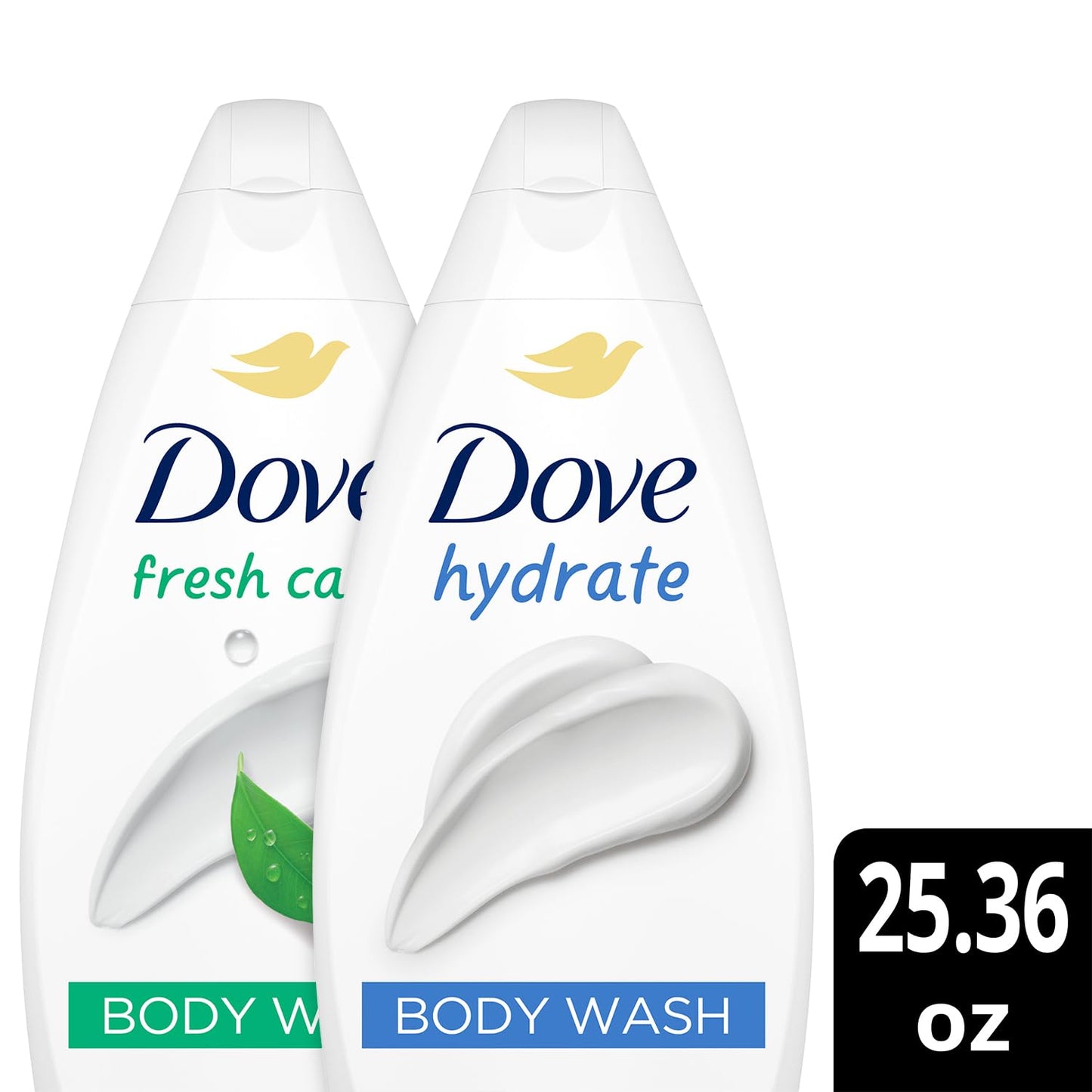 Dove Body Wash, Hydrate & Fresh Care, Value-Size Variety 2-Pack – Moisturizing Cleanser for Smooth, Soft Skin, 25.36 Oz Ea