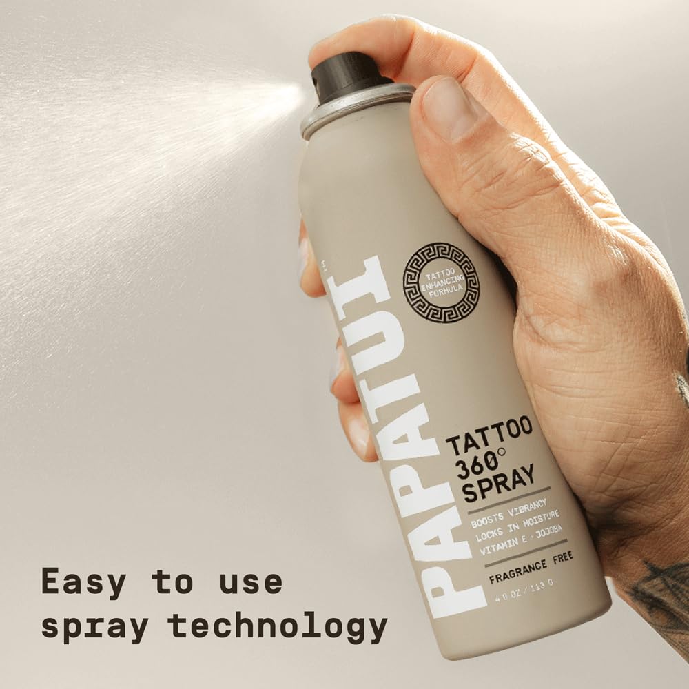 PAPATUI by Dwayne Johnson Tattoo Enhancing Spray | Revitalize, Protect and Brighten Tattoos | Non-Greasy, Fast-Absorbing Formula | Made with Vitamin E | Fragrance-Free | 4oz