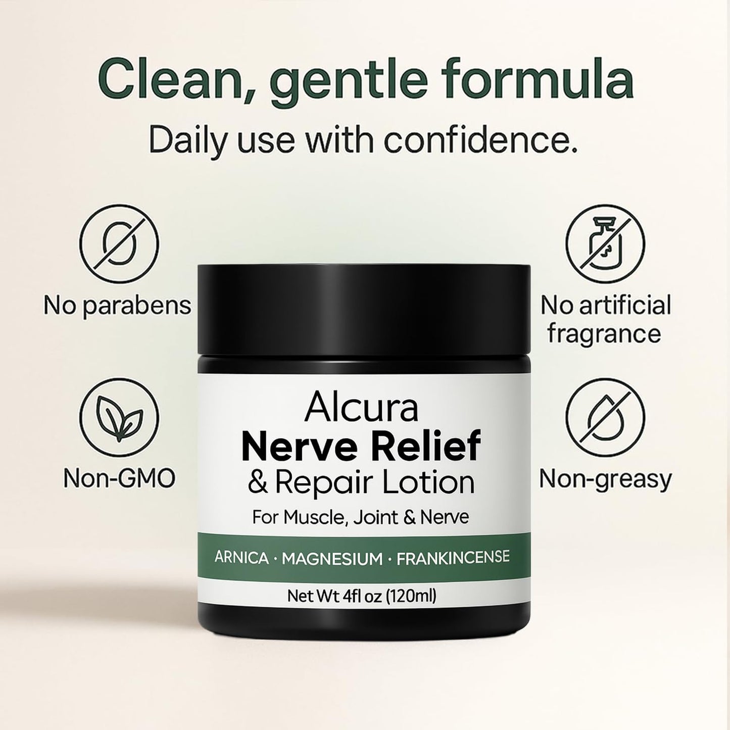 Alcura Nerve Cream, Alcuras Neuropathy Lotion with Arnica & Magnesium, Daily Soothing Moisturizing, Suitable for Knee, Lumbar, Joint, Neck, Hand and Foot 4 fl oz