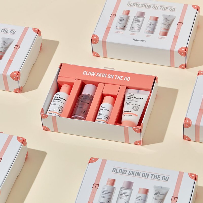 Glow Skin On The Go Kit - Travel Skincare Set for Glowing Skin | Includes Powder Cleanser, Essence & Serum