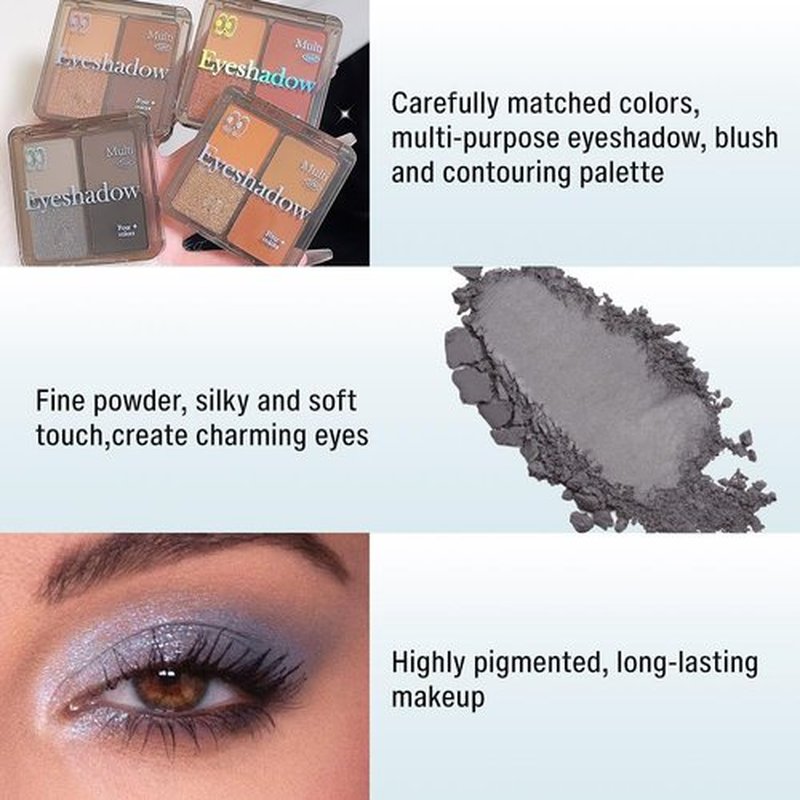 Eyeshadow Quads, Blendable Matte, Metallic and Shimmer Finishes, Velvety Pigmented Creamy Formula, Four Way Quad Eye Shadow Palette, Talc, Paraben & Cruelty Free