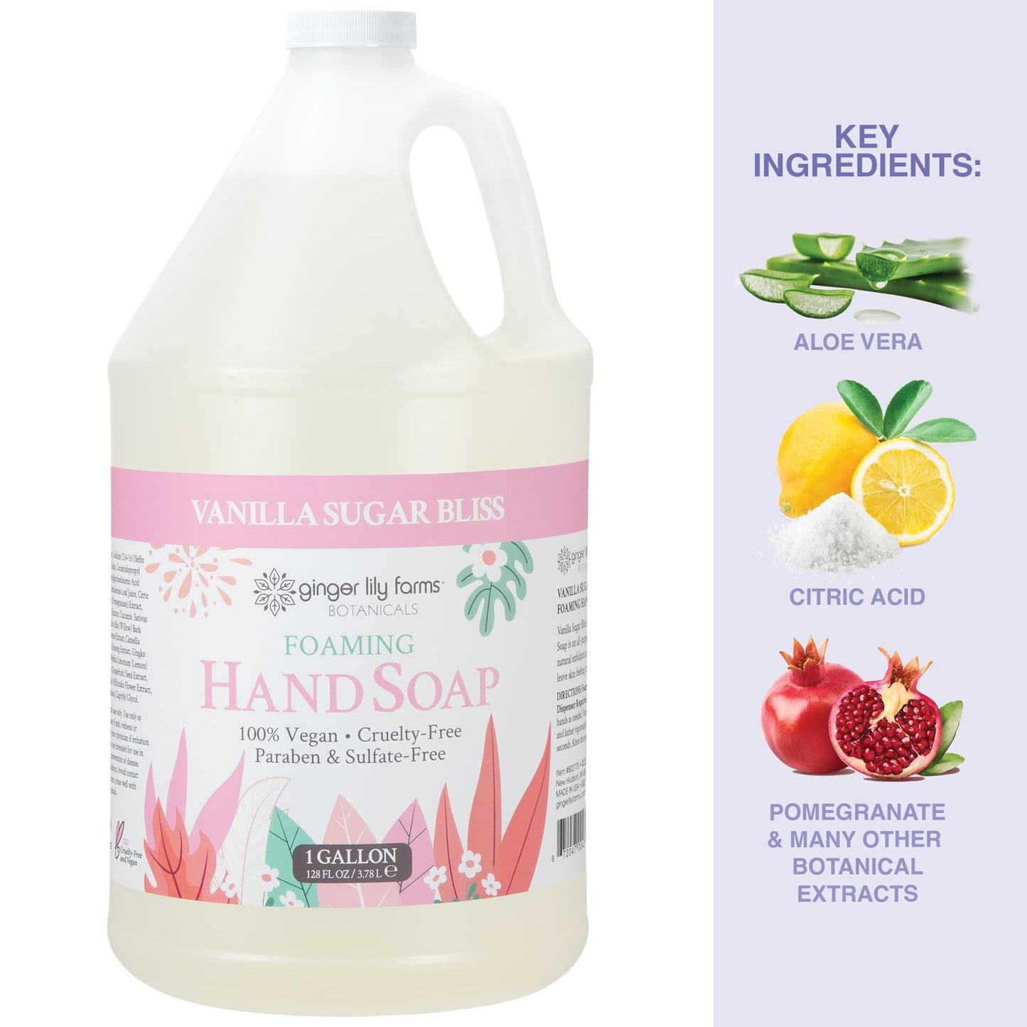 Ginger Lily Farms Botanicals All-Purpose Foaming Hand Soap Refill, 100% Vegan & Cruelty-Free, Vanilla Sugar Bliss Scent, 1 Gallon (Pack of 4)