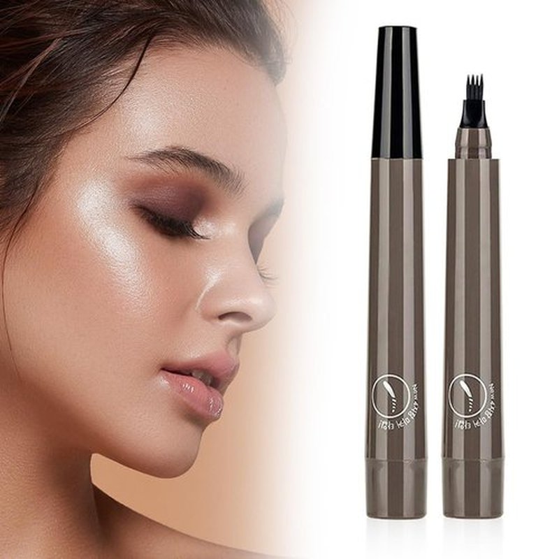 Magic Eyebrow Pencil, 4 Tipped Precise Brow Pen 3D Waterproof Microblading Eyebrow Pencil Contouring Pen, Long-Lasting Eyebrow Brush Fine Stroke Microblade Eyebrow Pencil (Gray Brown)