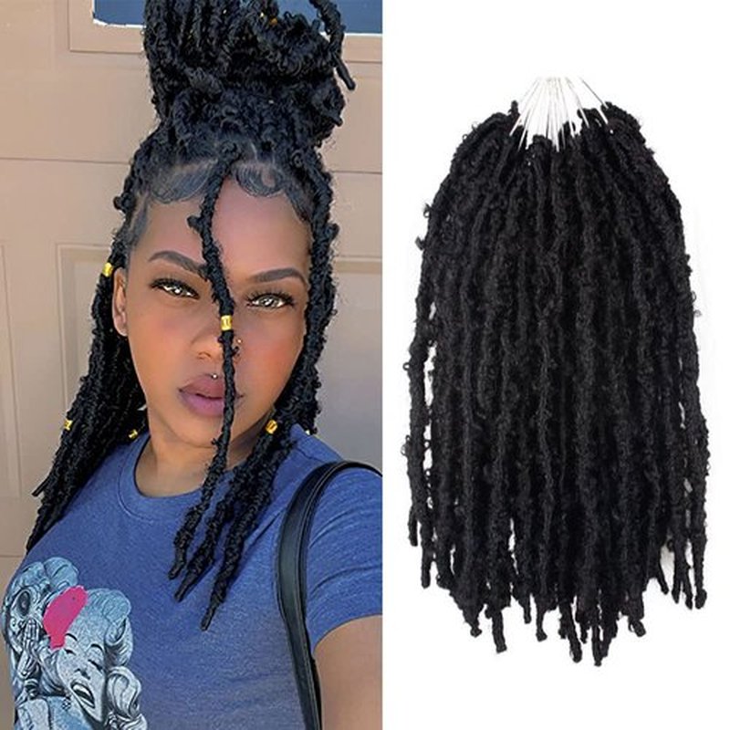 NISEYO NU Short Pre-looped Butterfly Locs Crochet Hair 12 Inch 8 Packs Light Weight & Soft Distressed Locs,1#(Jet Black)
