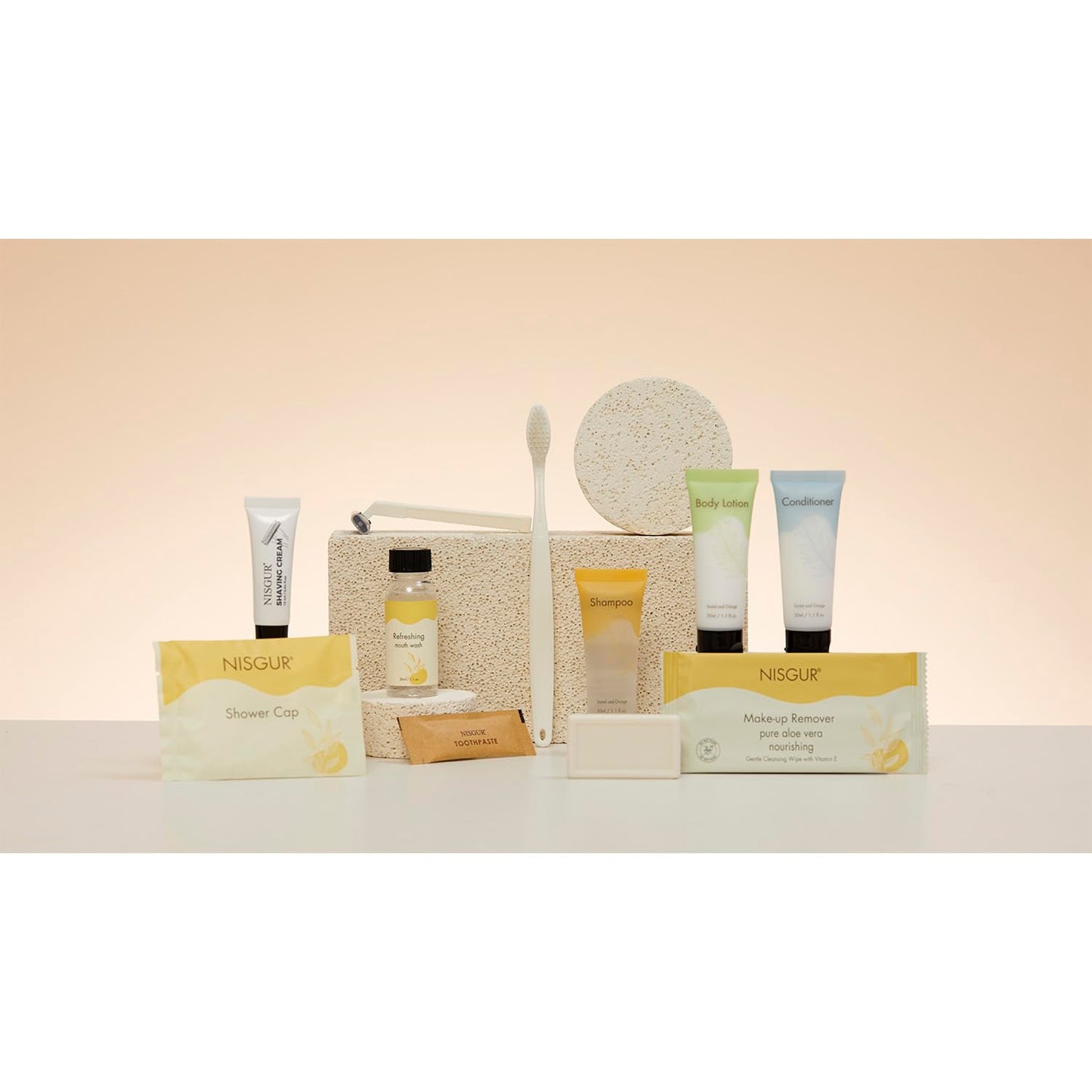 NISGUR Leak-Proof Travel Size Body Wash 1 Oz Each Pack of 200 Bulk Pack Santal and Orange Scent Hotel Body Wash Amenities and Toilteries for Hospitality