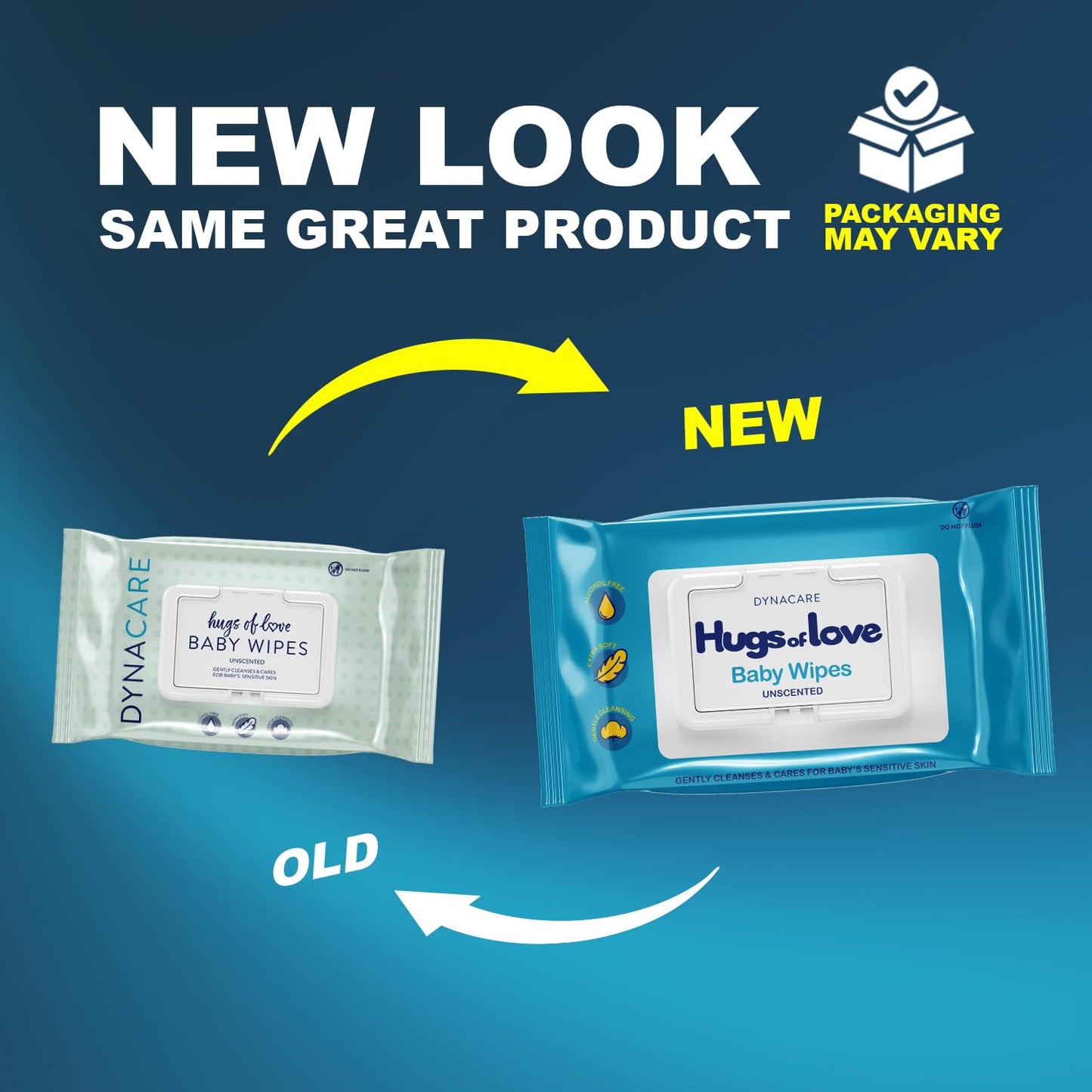 Dynarex DynaCare Hugs of Love Baby Wipes - Unscented - Alcohol-Free Wipes with Aloe & Lanolin, Safe for Sensitive Skin - 80 Wipes per Flip-Top Soft Pack