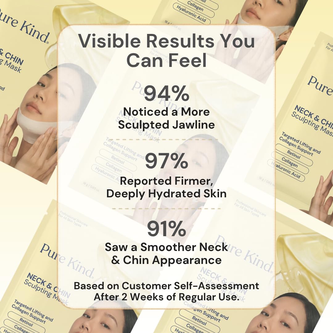Pure Kind V Line Lifting Neck & Chin Mask – Jawline Shaper & Double Chin Reducer – Face Lift & Skin Tightening – Retinol, Collagen, Hyaluronic Acid & Aloe Vera – Anti-Aging Neck Firming Mask – 5 Pack