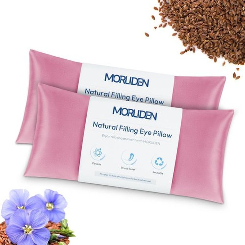 Eye Pillows for Relaxation, Yoga Eye Pillow for Meditation, Microwavable Weighted Eye Pillow for Yoga, Moist Heat & Cold Eye Compress No Scent (Pink) - 2 Pack