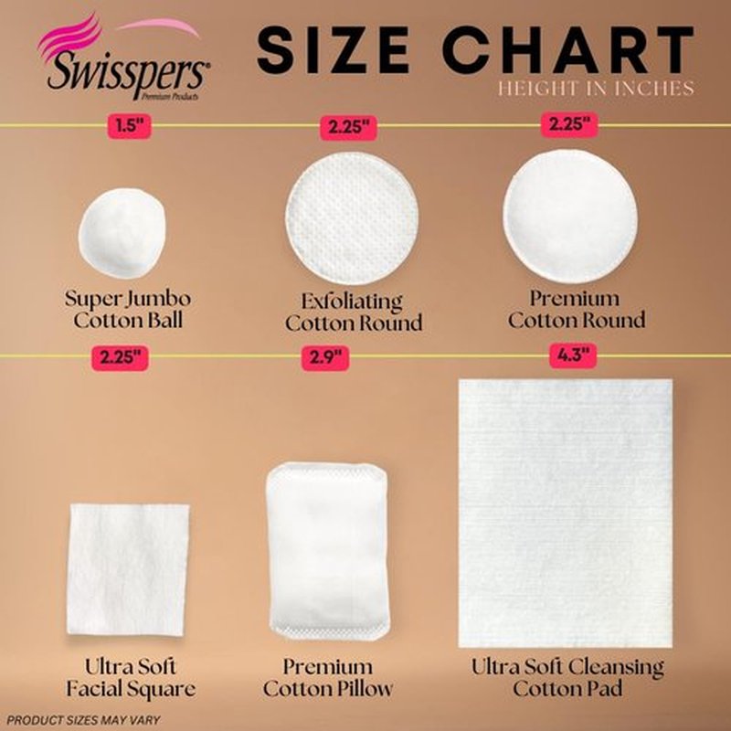 Swisspers Premium Exfoliating Cotton Rounds – 80 Count (Pack of 3) – 100% Pure Cotton, Dual-Sided Surface Pads for Gentle Exfoliation, Optimal Cleansing and Makeup Removal