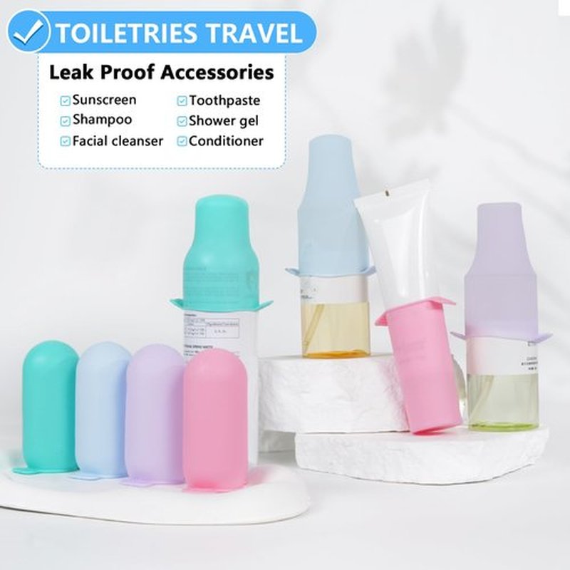 8 Pack Silicone Bottle Covers,Travel Essentials for Women,Travel Size Toiletries,Elastic Sleeves for Leak Proofing,Travel Accessories, Cruise Ship Essentials,Cruise Must Haves,Cruise Essentials