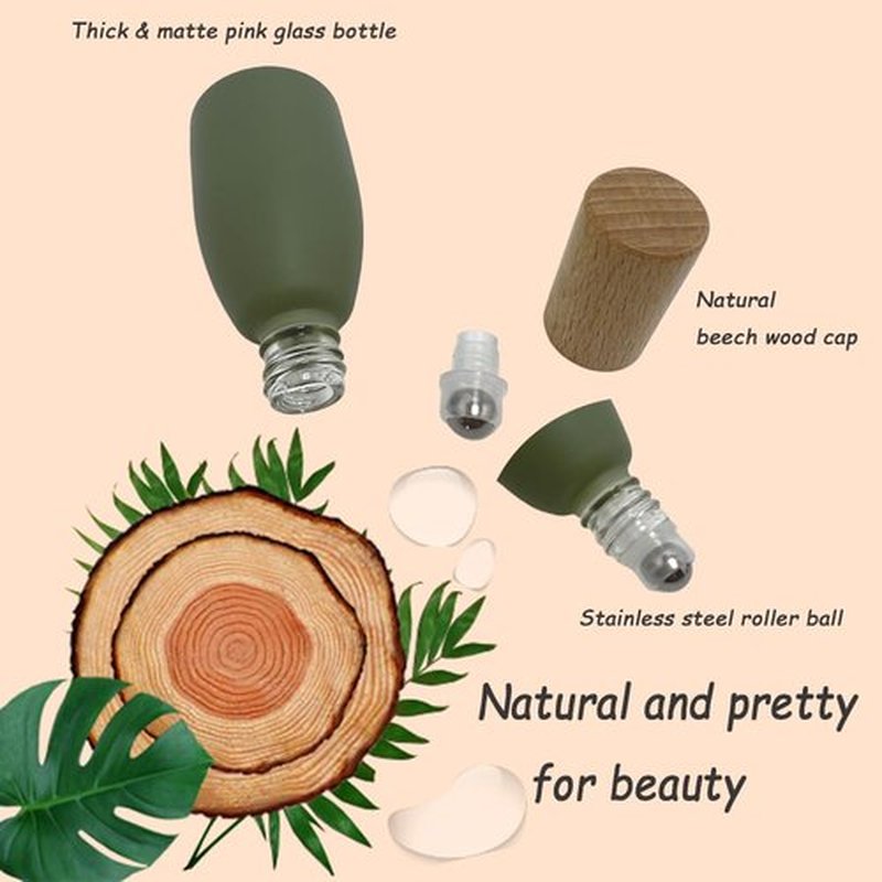 BEECO GIF2U 6Pcs 12ml/0.4 oz Glass Roll On Bottle with Bamboo Lid for Essential Oils,Refillable Roller Bottles for Perfume Sample with Stainless Steel Roller Ball,Travel Containers(Green)