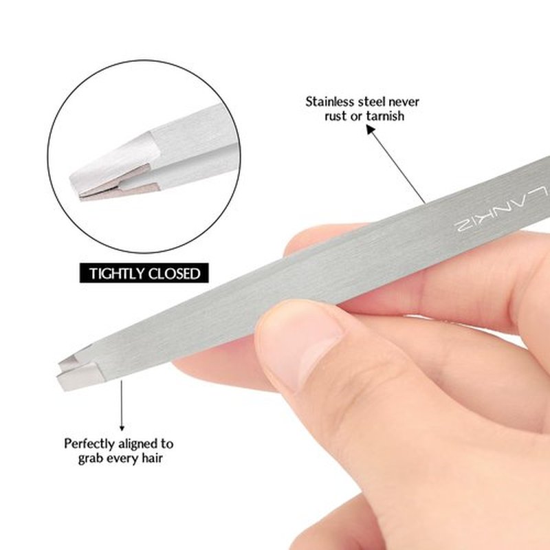 LANKIZ Tweezer Set, 6 Pcs Eyebrows Tweezers Set with Travel Case Professional Stainless Steel Tweezers for Women & Men, Great Precision for Eyebrow, Ingrown Hair, Facial Hair Removal - Sliver