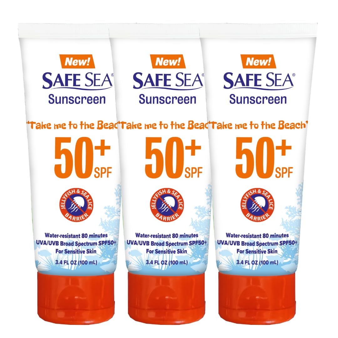 Safe Sea Anti-Jellyfish Sting Protective Lotion - Sunscreen - Sunblock - Sea Lice - Jelly Fish - 50SPF Adults (Tube 3.4 oz 3 pack)