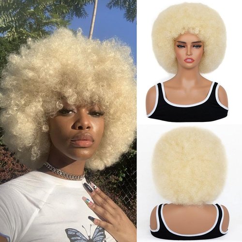 FYIMUYI Afro Wig - Soft 70s Afro Wig For Black Women Short Curly Afro Kinky Wig Large Bouncy And Soft Natural Looking Synthetic Wigs For Daily And Party Halloween Costume Use (# 613