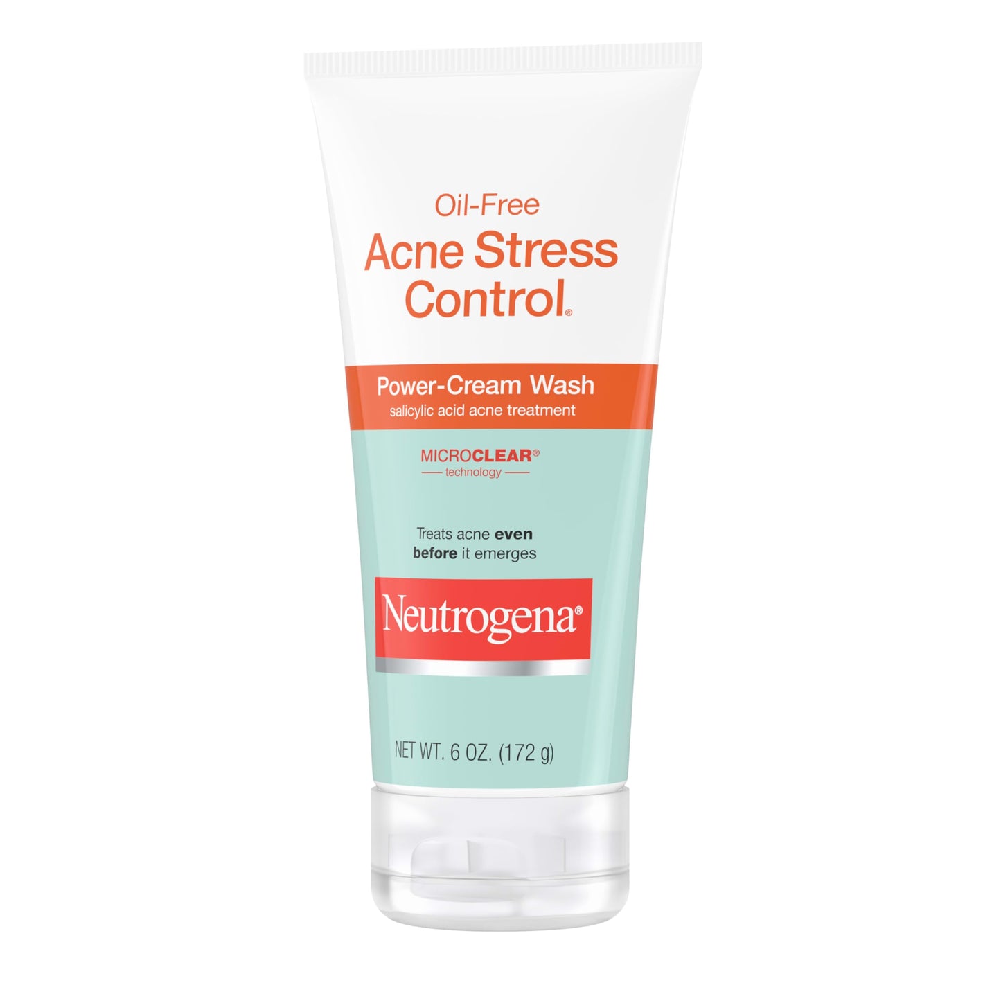 Neutrogena Oil-Free Stress Control Power-Cream Face Wash, Salicylic Acid Treatment for Acne Prone Skin, Cucumber, 6 Fl Oz, Pack of 3
