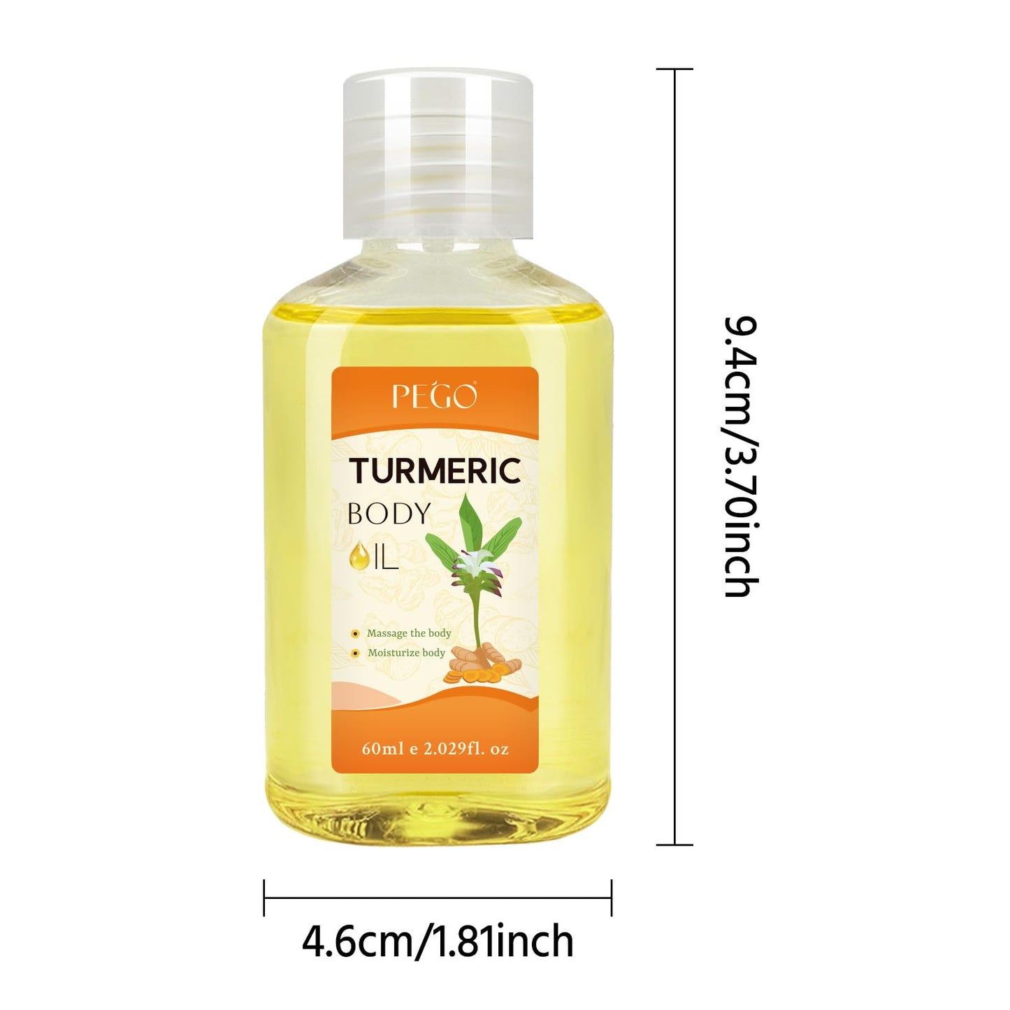 PEGO Turmeric Body Oil for Adults,Deep Moisturizing Massage Oil,Multi-Use for Face, Leg, Body, Hair Care, Foot & Buttock, Natural Turmeric Infused for Dry Skin Reliefs (1Pack)