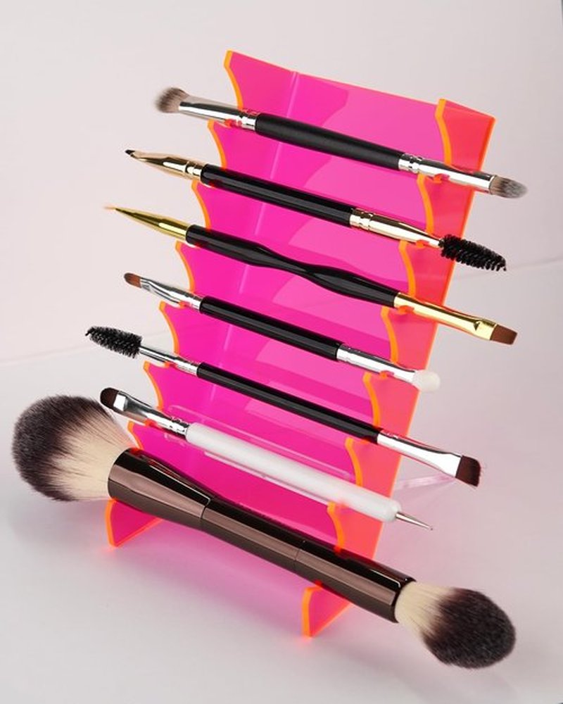Blingtrail Acrylic Makeup Brush Holder for Vanity, Unique Office Desk Accessories For Women Aesthetic, Pen Display Stand Holder, Makeup Brush Drying Rack, Make Up/Hair/Paint Brush Holder, Pink
