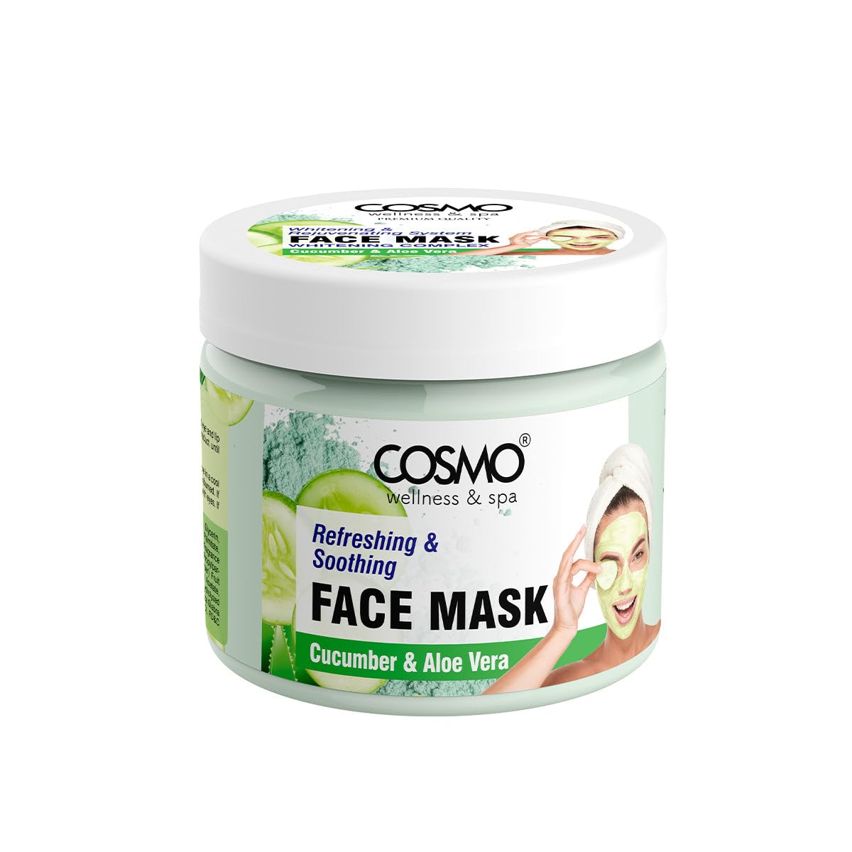 Cosmo Skin Care Cucumber & Aloe Vera Face Mask 625g/22.0oz, Refreshing, Soothing, Skin Rejuvenate, Pore Clearing, Boost Collagen, Skin Treatment Mask, All Skin Types, For Men & Women, Face Wash