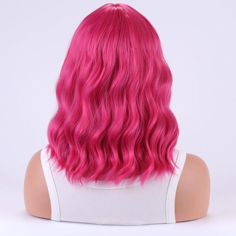 MAGQOO Hot Pink Wig Magenta Wig Women Hot Pink Bob Wig Short Curly Wavy Wig Pink Wig with Bangs Synthetic Heat Resistant