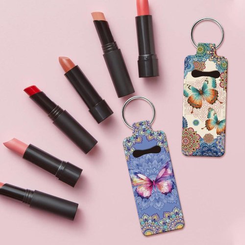 OLYCRAFT 2pcs Lipstick Holder Keychain Mandala Lip Balm Holders Elastic Diving Fabric Lipstick Keychains Portable Lipstick Holder Bags Lipstick Sleeve Key Ring Holder for Lipstick Chapstick