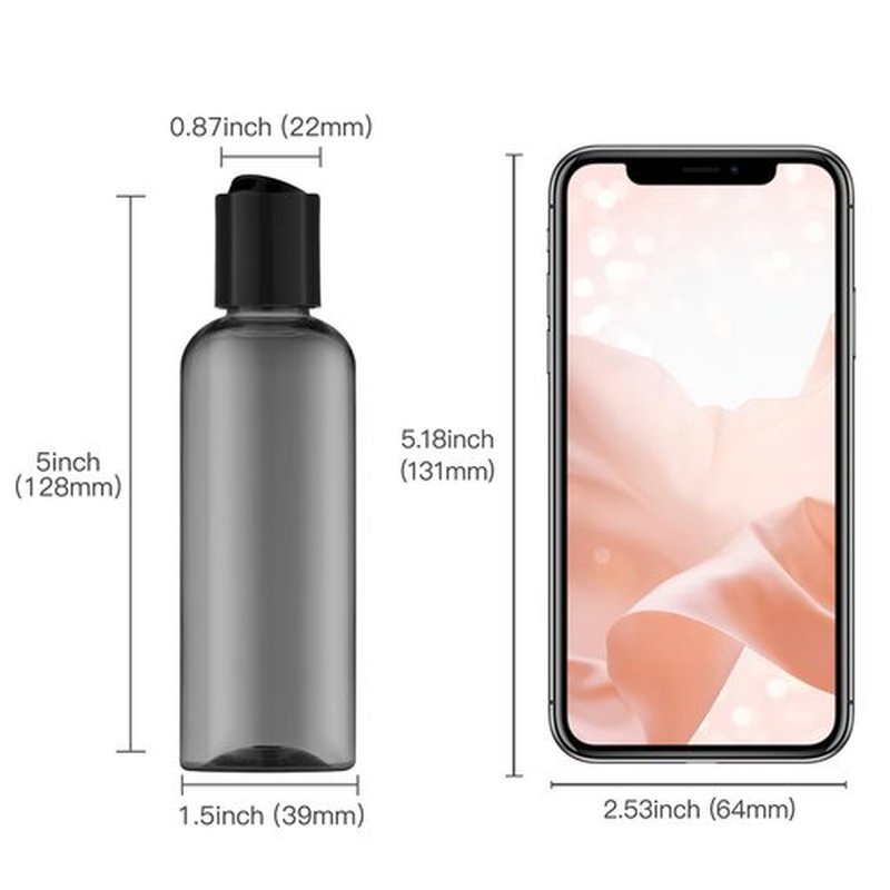 owlyee 3.4 oz Travel Bottles for Toiletries, Empty Travel Size Containers Tsa Approved, 5PCS Small Plastic Shampoo Bottles with Labels (100ml, Black)
