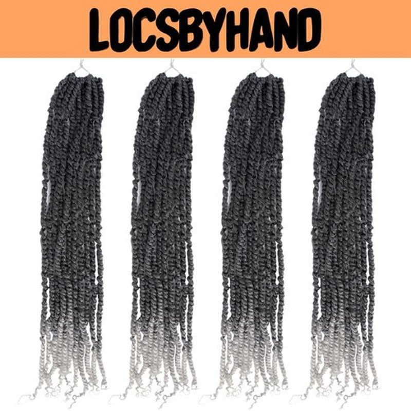 LOCSBYHAND 30 Inch Long Pre-looped/twisted Passion Twist Crochet Hair 4 Packs for Mixed-color Using (4 Packs, TGrey/Ombre Grey)