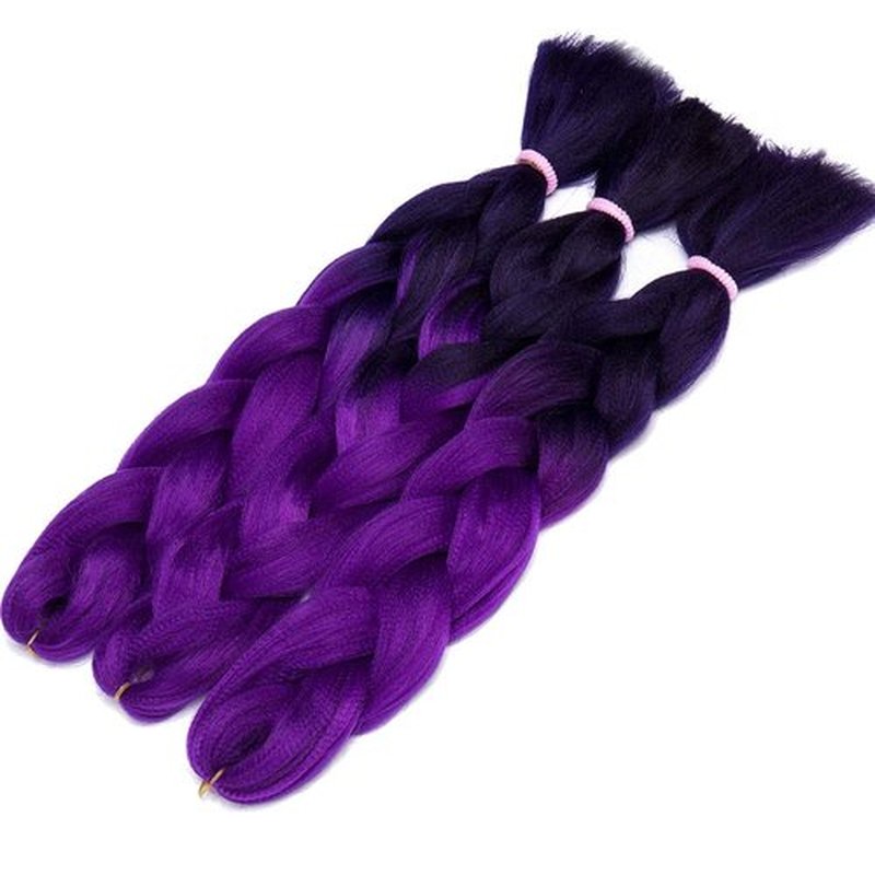24 Inch Ombre Jumbo Braiding Hair Extensions Jumbo Braid Hair Ombre Long Jumbo Braids For Box Twist Braid Crochet Hair High Temperature Fiber 3 Tone Colored (3 Bundles, Purple to Dark Purple)