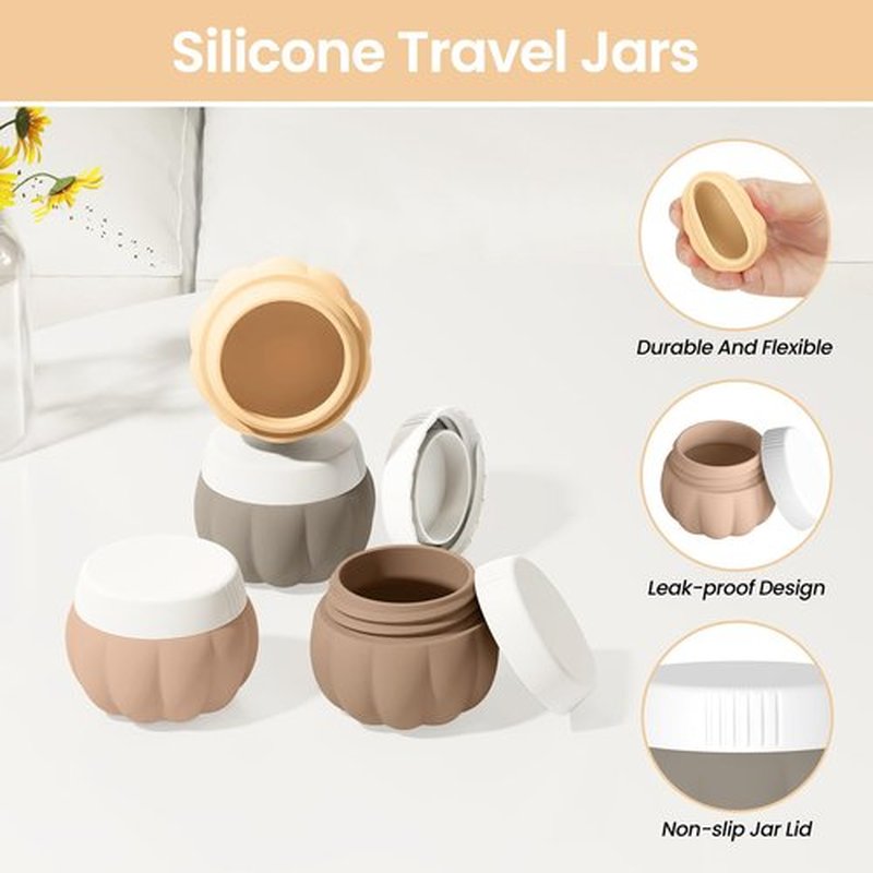 Redfly Travel Containers for Toiletries, TSA Approved Travel Size Containers, Silicone Travel Jars for Creams, Travel Size Toiletries Containers, Leak-proof Travel Essentials with Lid for Cosmetic
