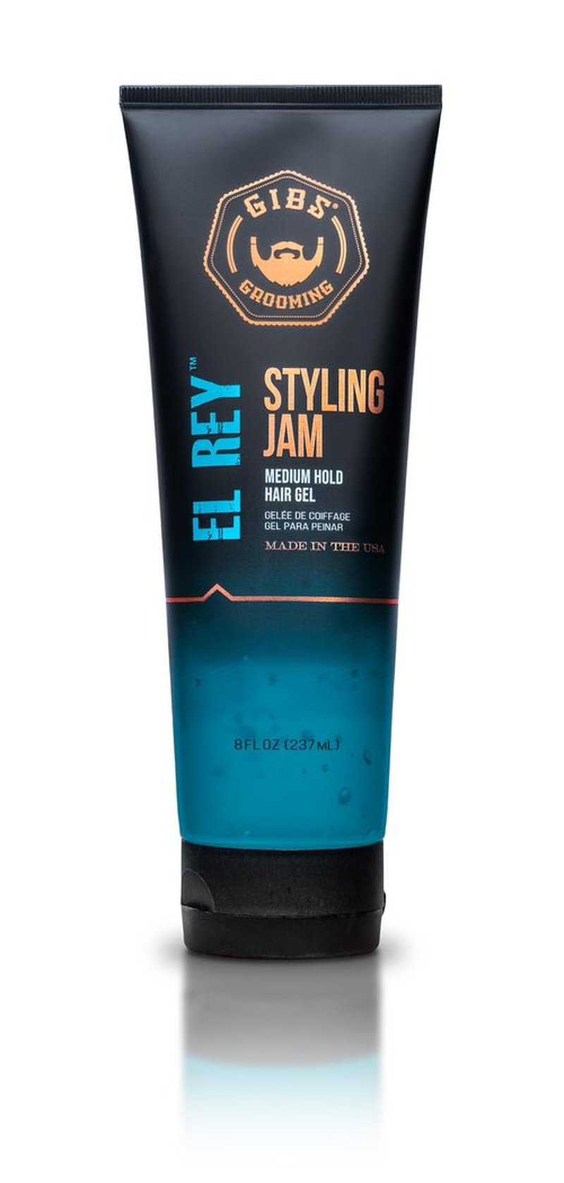 GIBS Grooming El Rey Styling Jam for Men, Medium Hold Hair Gel, 8 Fl Oz (Squeeze Tube)