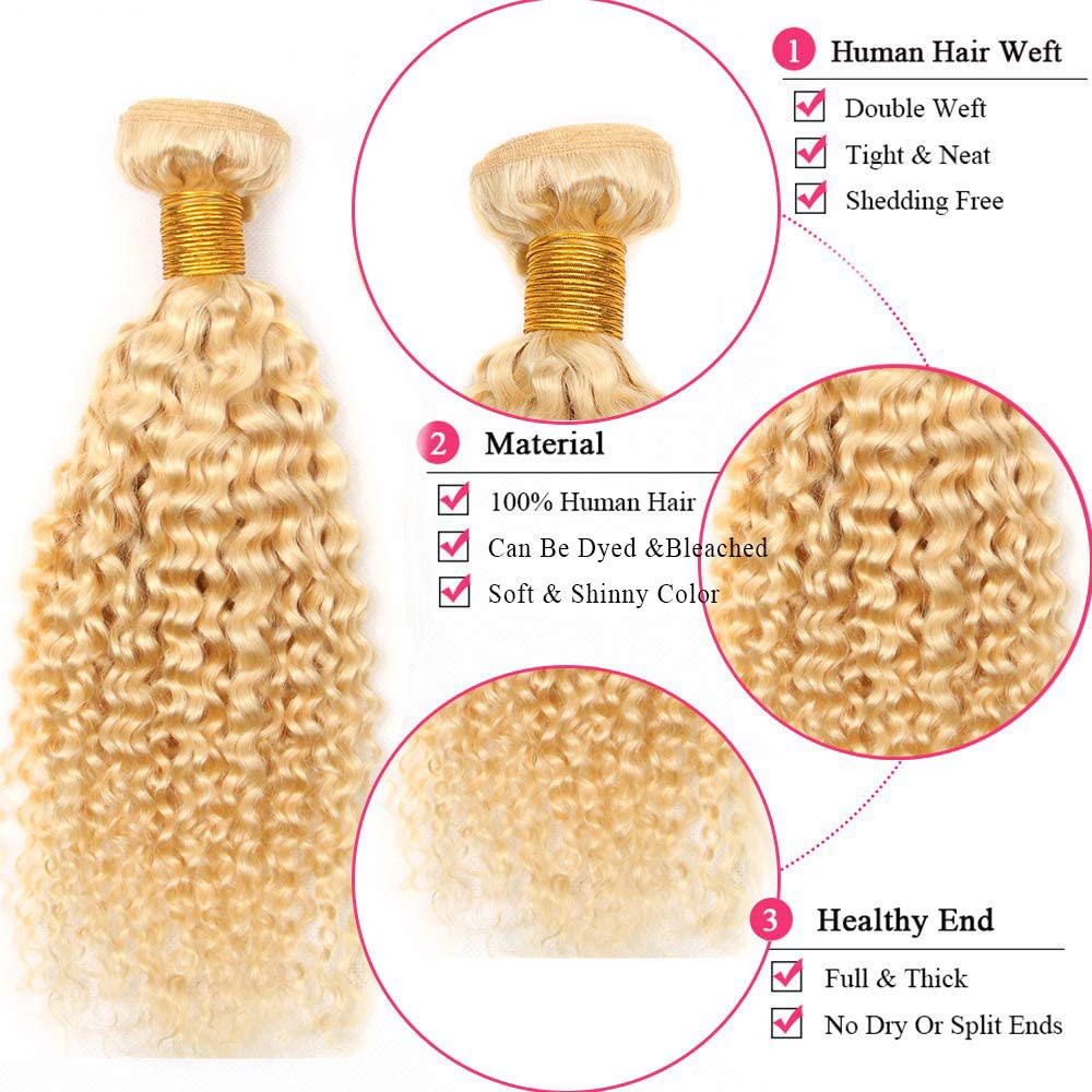 613 Bundles Honey Blonde Bundles 16 18 20 Inch Human Hair Bundles Brazilian Kinky Curly Hair 3 Bundles Unprocessed Virgin Hair Bundles Blonde Human Hair 3 Bundles Hair Extensions