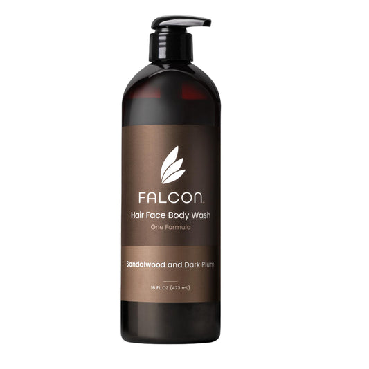 Falcon Personal Care Hair Face Body Wash | 3-in-1 Moisturizing Formula, Sandalwood, Paraben & Sulfate Free, Natural Ingredients, Gentle Cleansing, 16 fl oz