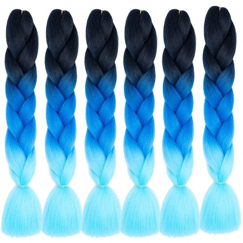 Xiaofeng Braiding Hair Extensions for Women 6 Packs 100g/Pack 24Inch High Temperature Ombre Jumbo Synthetic Braiding Hair for Twist Crochet Braids (24 Inch, black-navy blue-light blue)