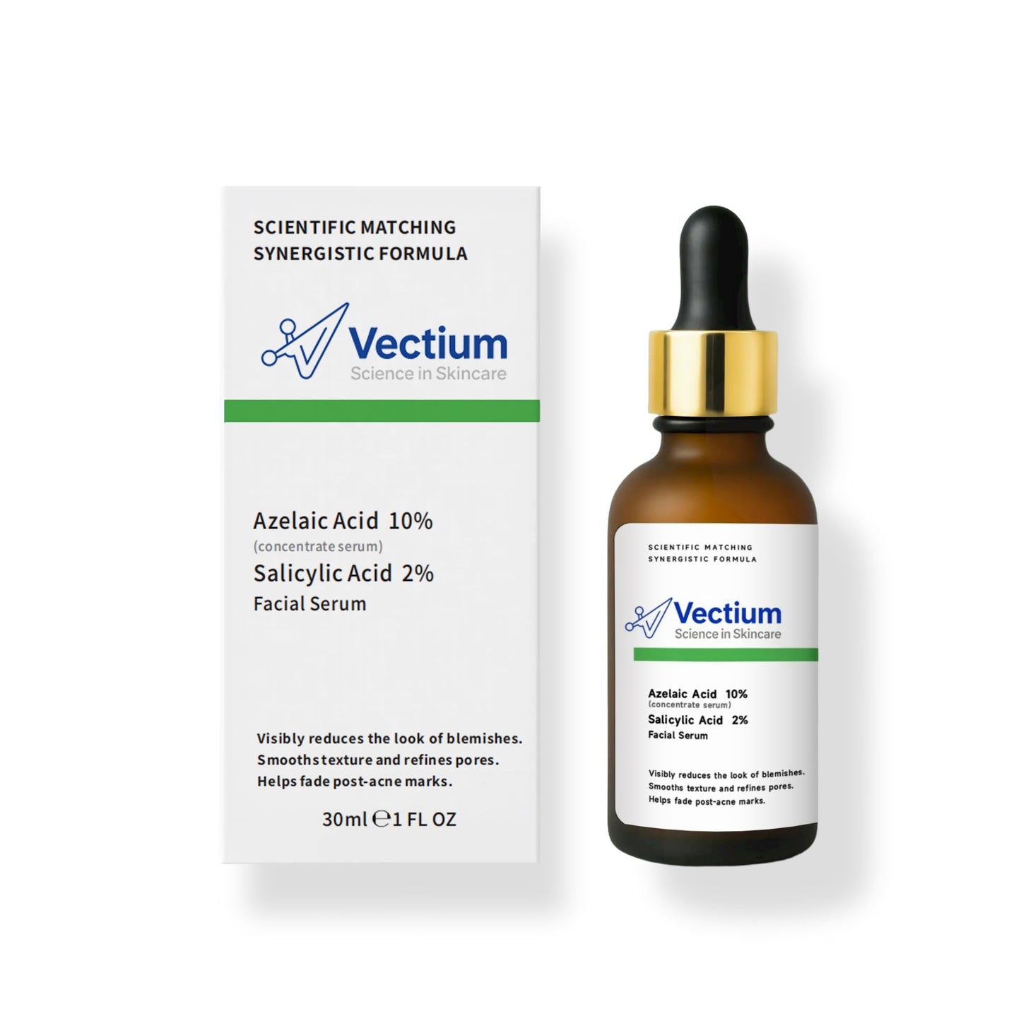 Vectium Azelaic Acid 10% + Salicylic Acid 2% Facial Serum for Oily & Blemish-Prone Skin, Daily Post-Breakout Care, Lightweight Serum, 30ml (1 Fl Oz)