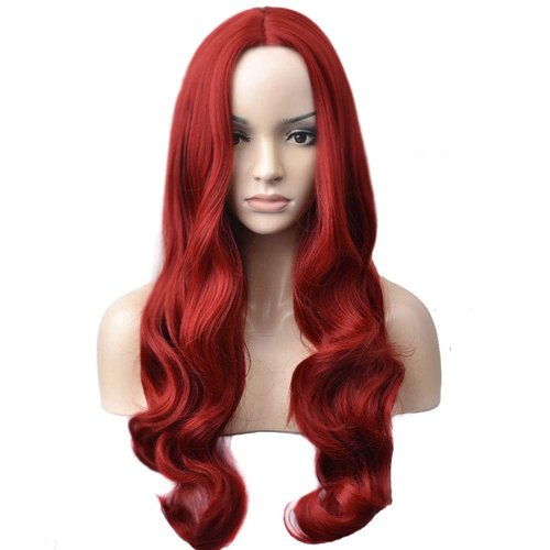 RightOn Red Wig Long Wavy Wig Charming Full Synthetic Wigs for Women Natural Curly Wig Long Wig Wine Red Wigs with Wig Cap