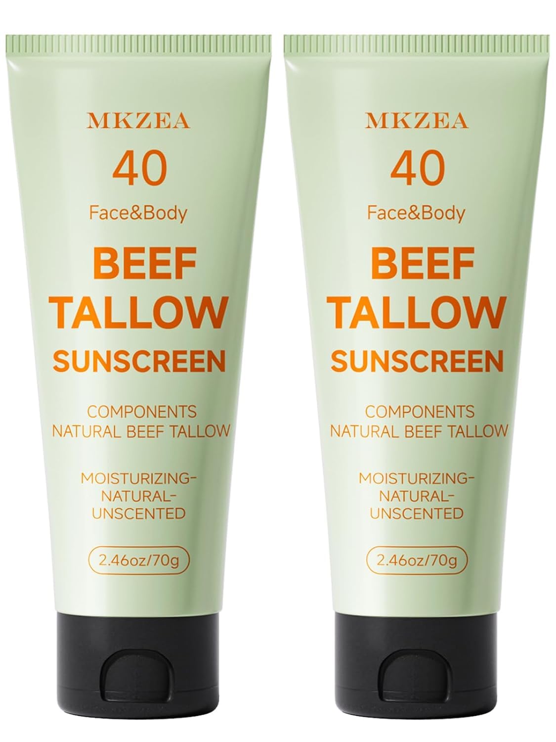 Beef Tallow Reef Safe Sunscreen SPF 40 for Face, Travel Size Natural Organic Non-Greasy Lightweight Formula For Women & Men, Summer Outdoor Sports Beach Home Office Daily Use, 2 Packs