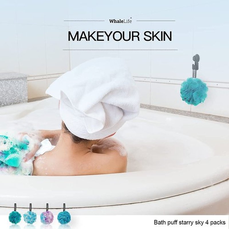 Loofah Sponge Bath Sponge for Women Men 4 Pack (Blue Conbine)