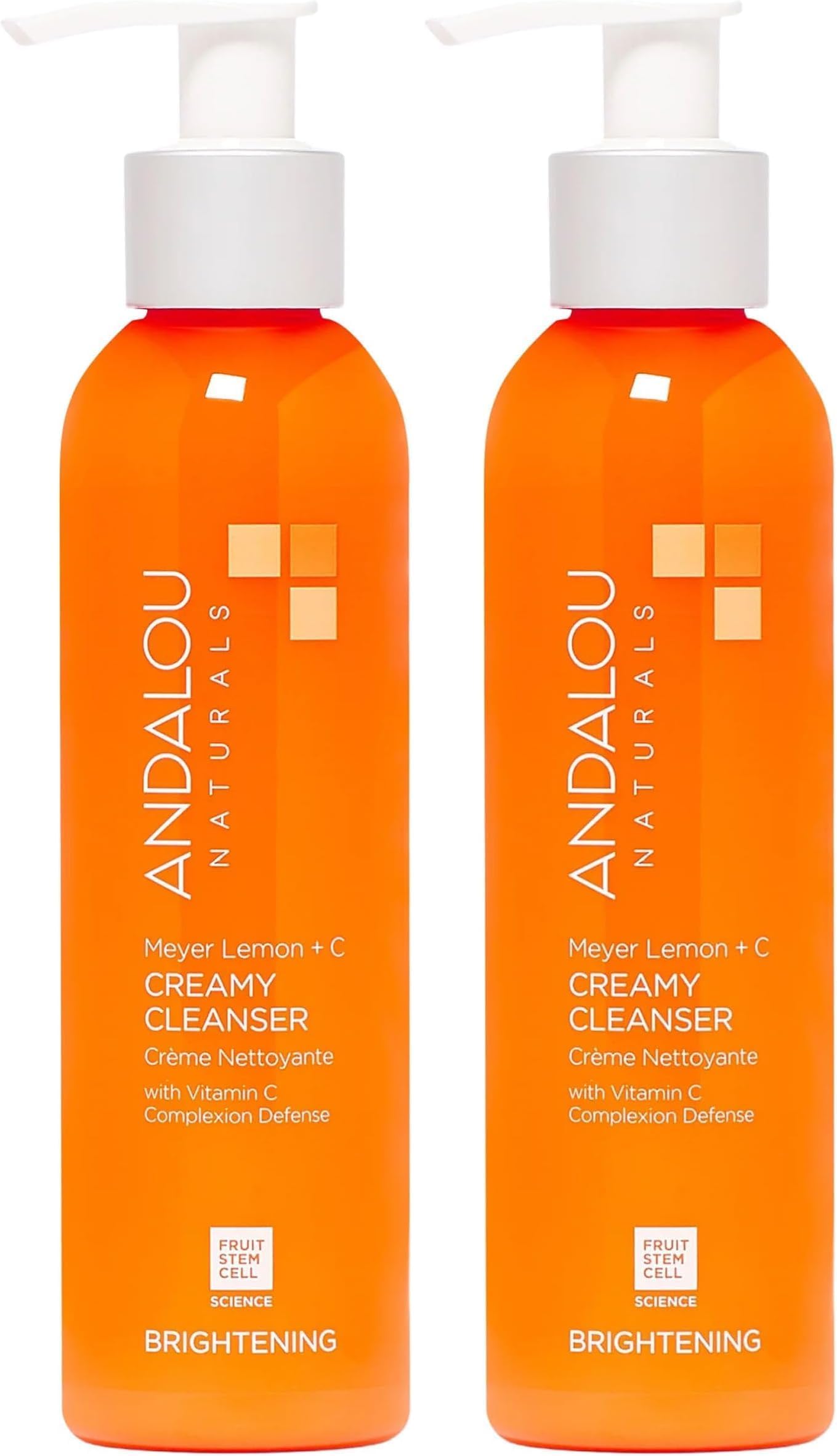 Andalou Naturals Brightening Meyer Lemon + Vitamin C Creamy Cleanser | Gentle Face Wash to Even Tone & Boost Glow | Aloe Vera & Natural Ingredients-| For Dull Skin-| 6 oz,(Pack of 2)