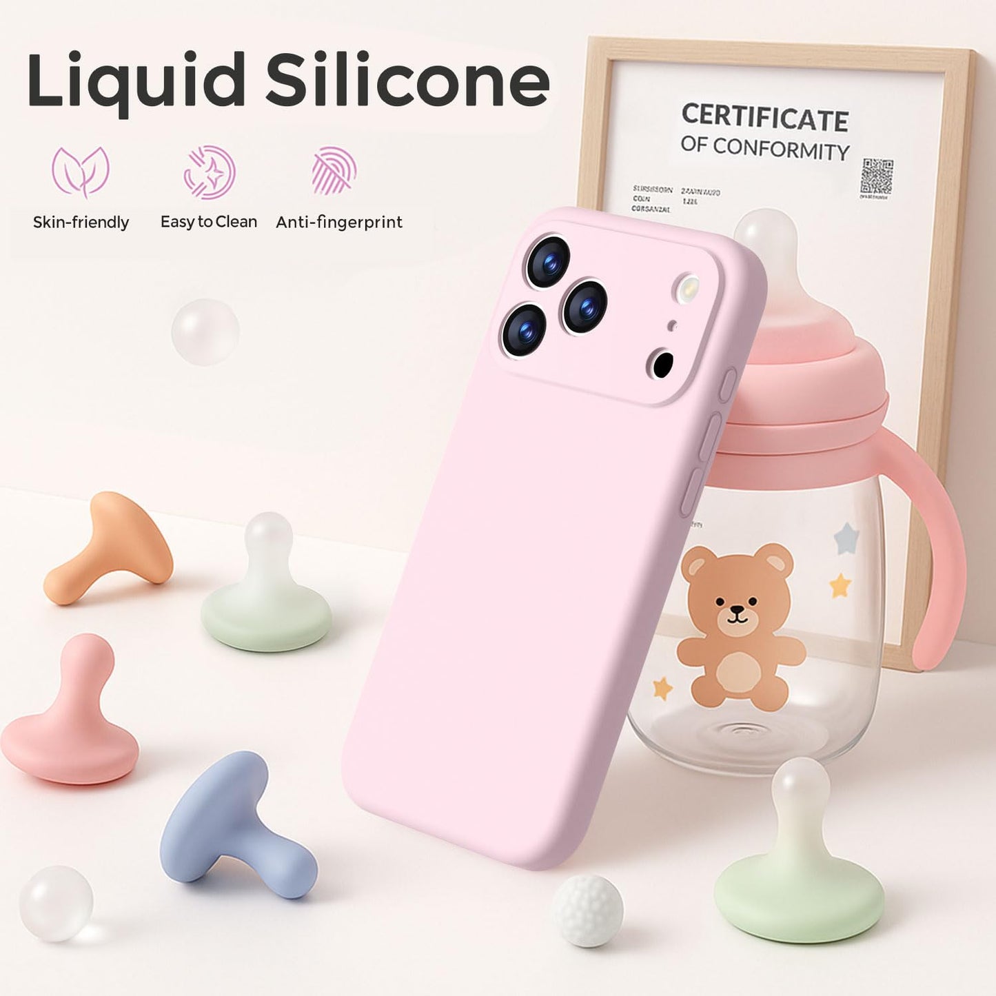 Ktele Magnetic for iPhone 17 Pro Max Case [Compatible with Magsafe] [Premium Silicone Satin-Smooth Touch] Slim Shockproof Anti-Scratch Microfiber Lining Case, 6.9 inch, Chalk Pink