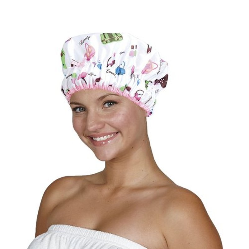 Reusable Shower Cap & Bath Cap, Lined, Oversized Waterproof Shower Caps Large Designed for all Hair Lengths with Lining & Elastic Band Stretch Hem Hair Hat - Fashionista Diva (Pack of 2)